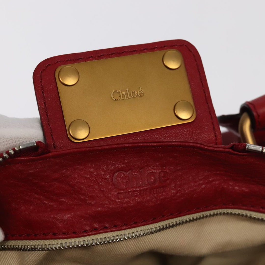 Chloe Paddington Hand Bag Leather Red Gold Silver am7213