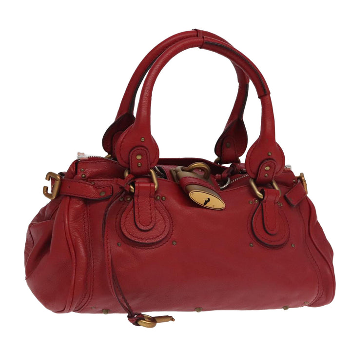 Chloe Paddington Hand Bag Leather Red Gold Silver am7213