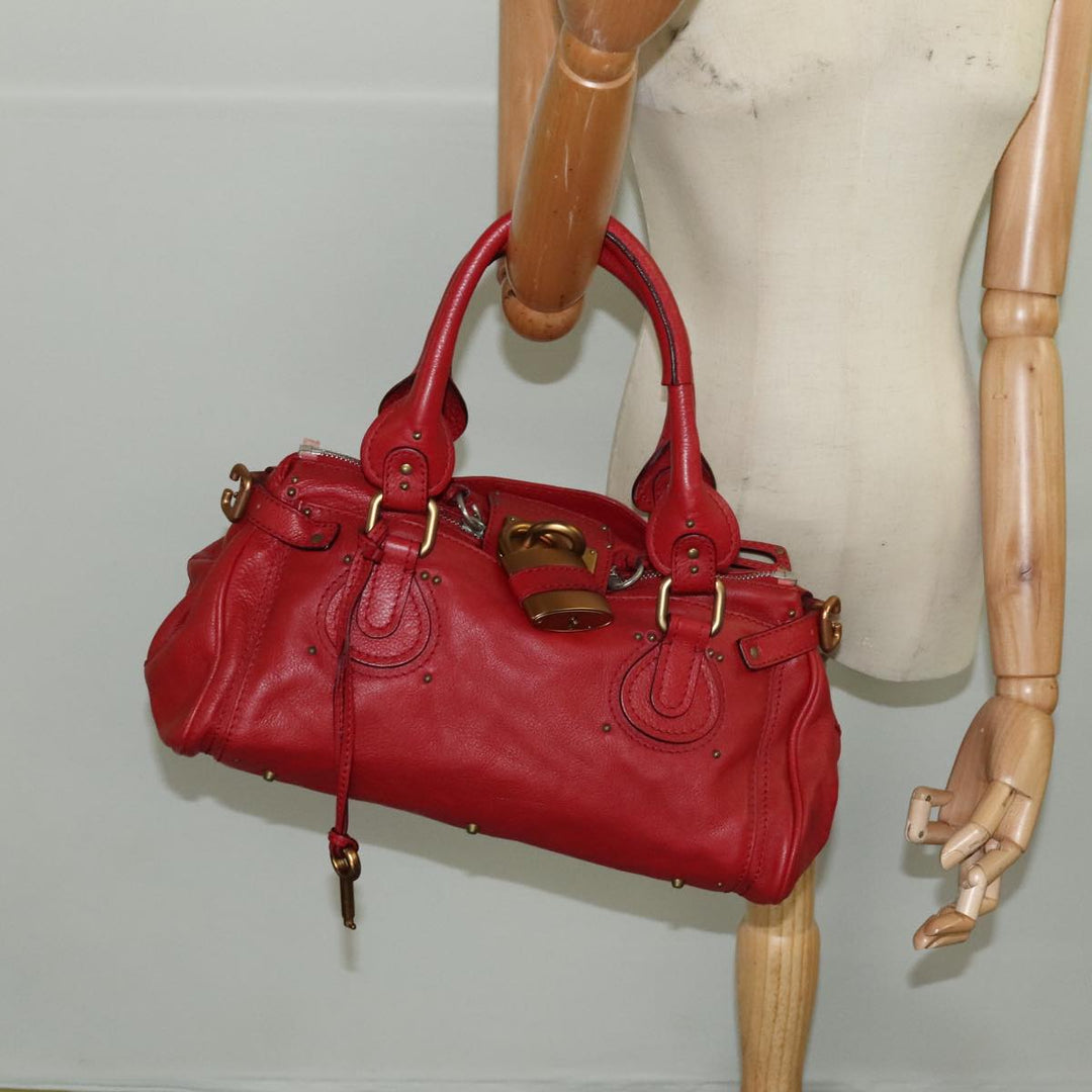 Chloe Paddington Hand Bag Leather Red Gold Silver am7213