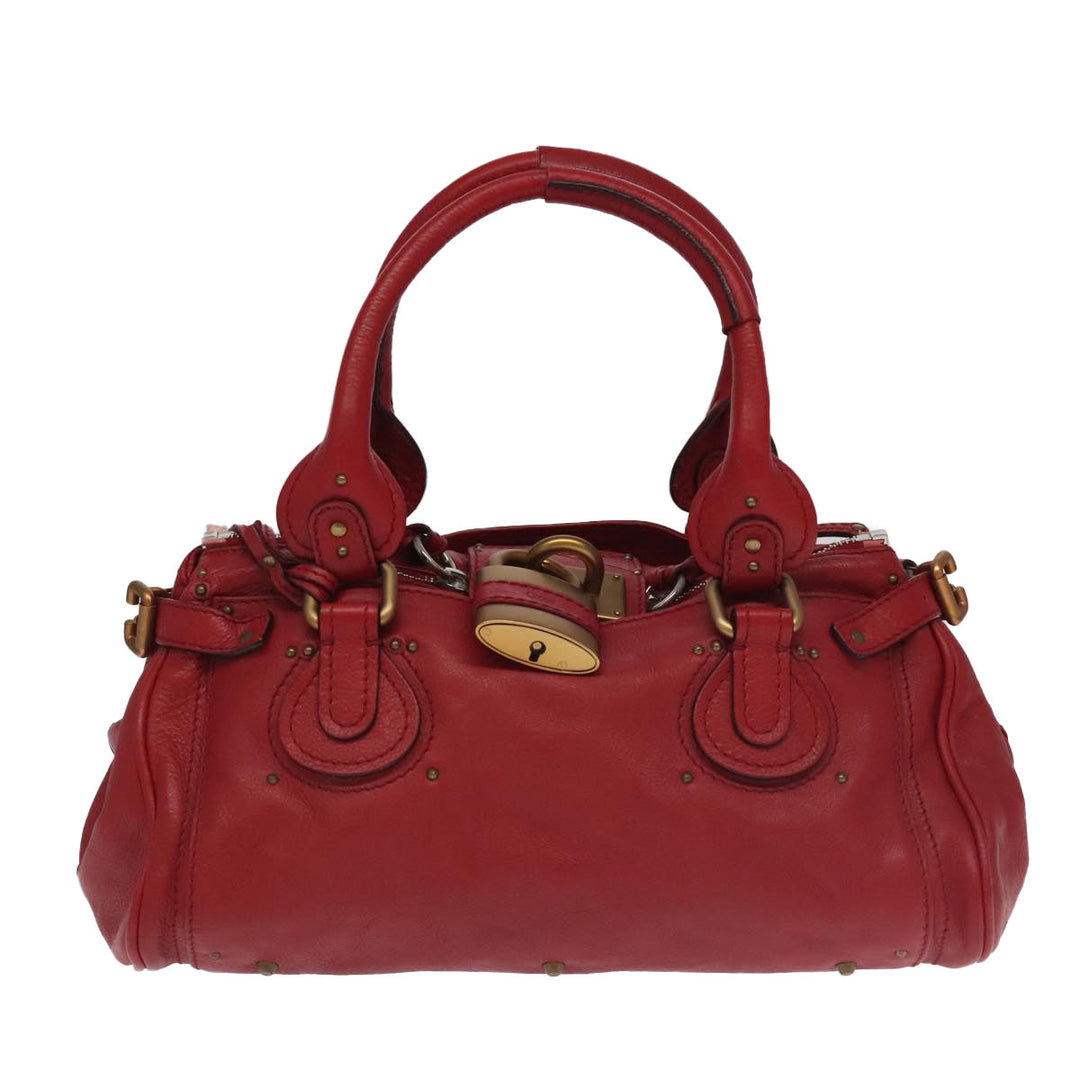 Chloe Paddington Hand Bag Leather Red Gold Silver am7213