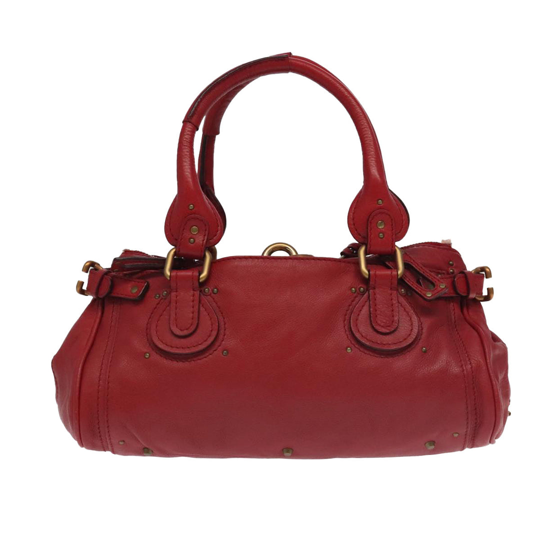 Chloe Paddington Hand Bag Leather Red Gold Silver am7213
