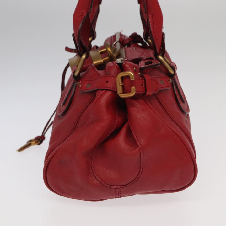 Chloe Paddington Hand Bag Leather Red Gold Silver am7213