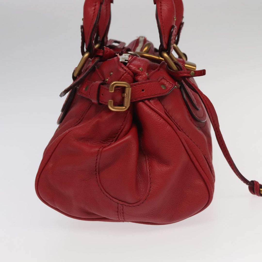 Chloe Paddington Hand Bag Leather Red Gold Silver am7213