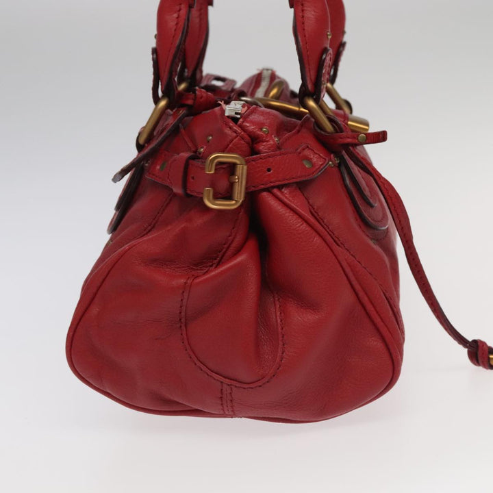 Chloe Paddington Hand Bag Leather Red Gold Silver am7213