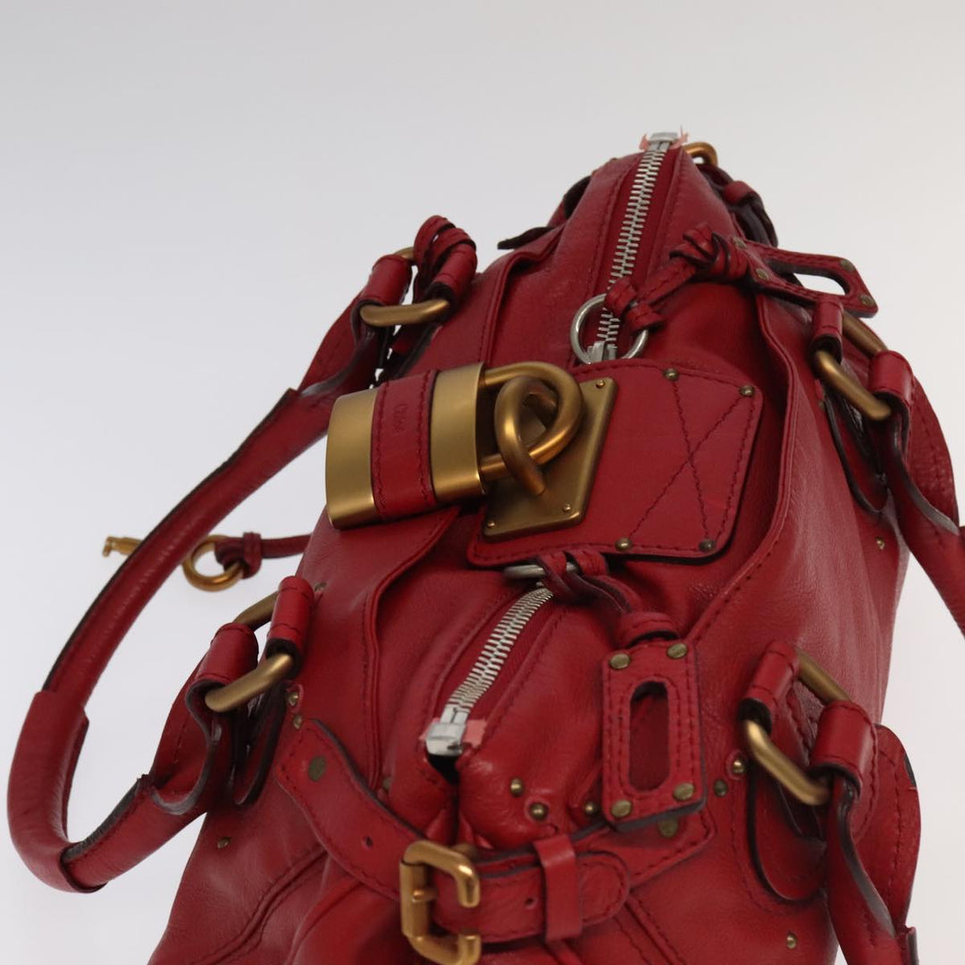 Chloe Paddington Hand Bag Leather Red Gold Silver am7213
