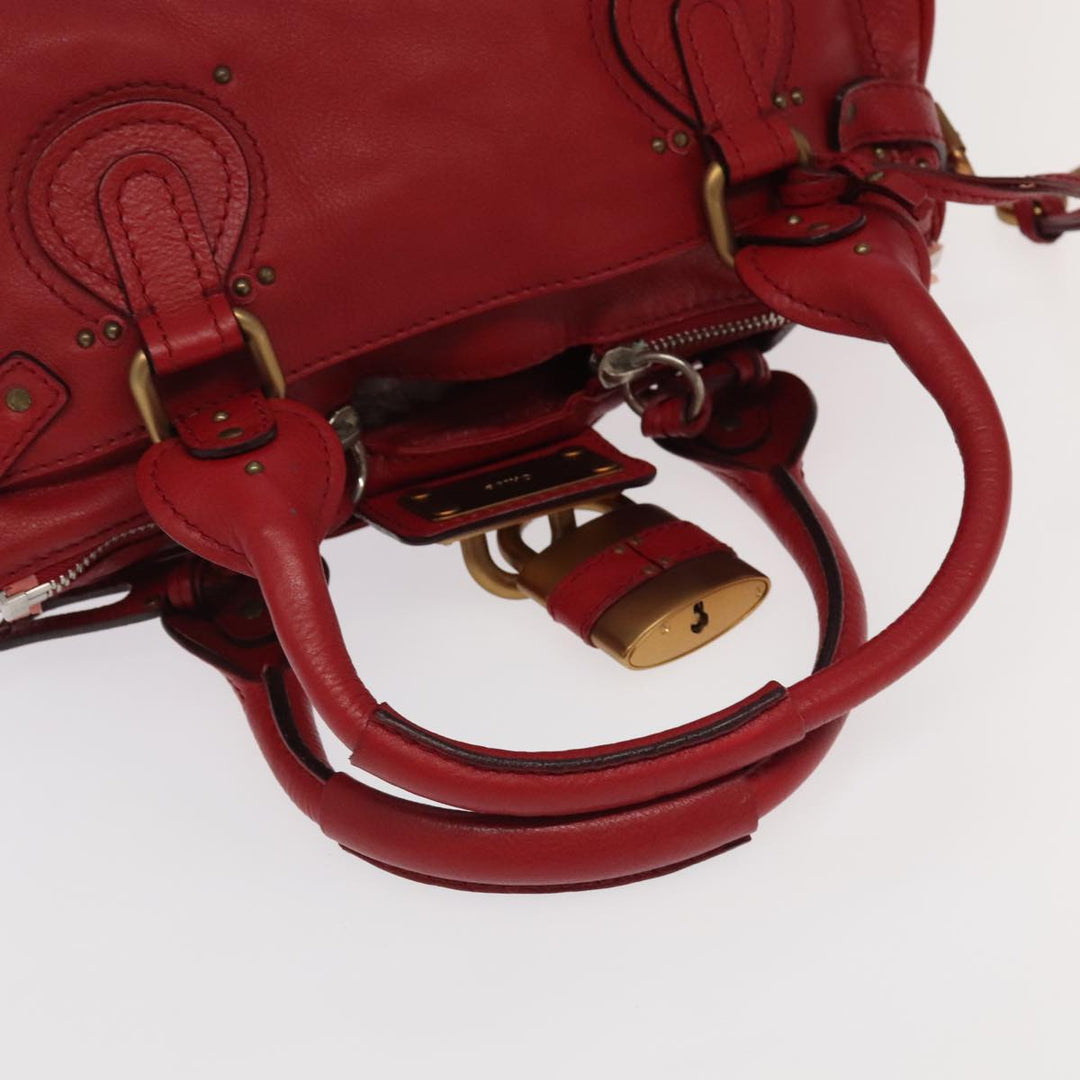 Chloe Paddington Hand Bag Leather Red Gold Silver am7213