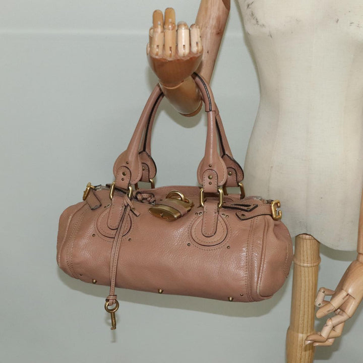 Chloe Paddington Hand Bag Leather Pink Gold Silver am7214