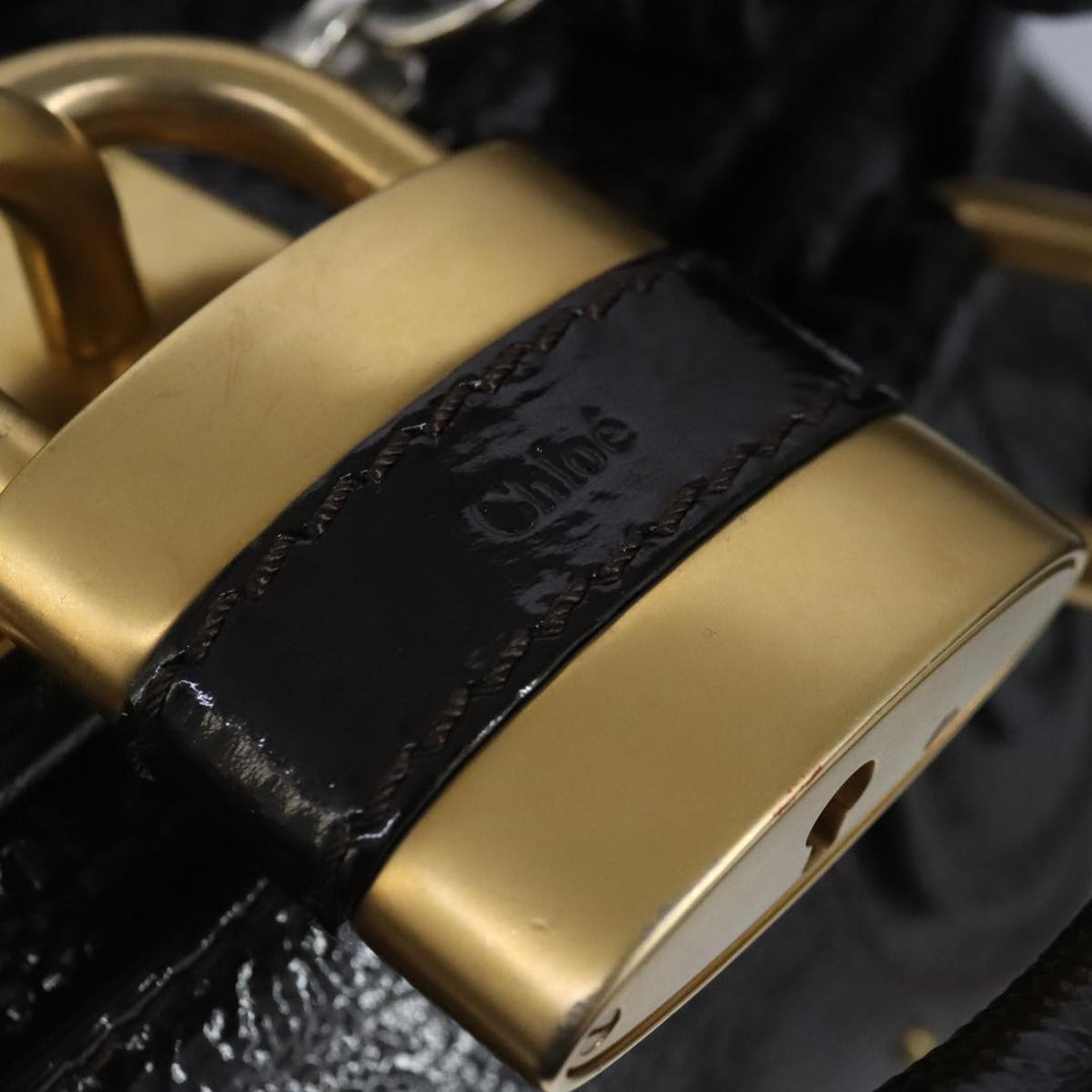 Chloe Paddington Hand Bag Enamel Black Gold Silver am7216