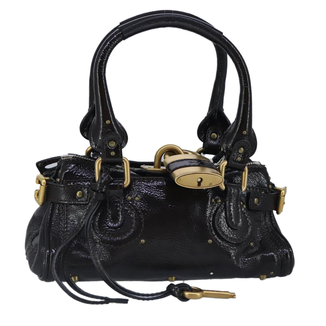 Chloe Paddington Hand Bag Enamel Black Gold Silver am7216