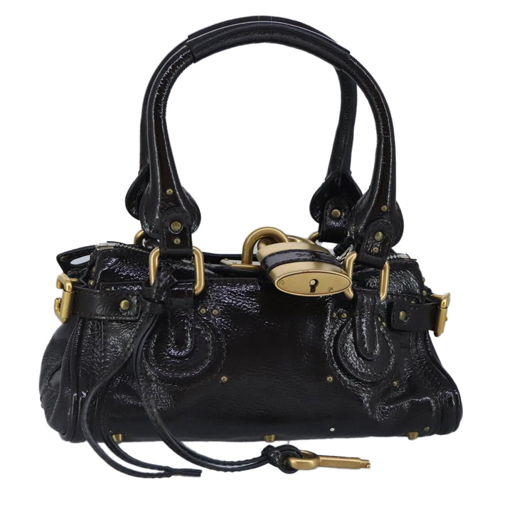 Chloe Paddington Hand Bag Enamel Black Gold Silver am7216