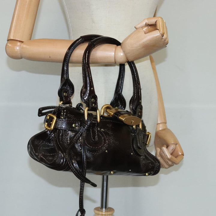 Chloe Paddington Hand Bag Enamel Black Gold Silver am7216