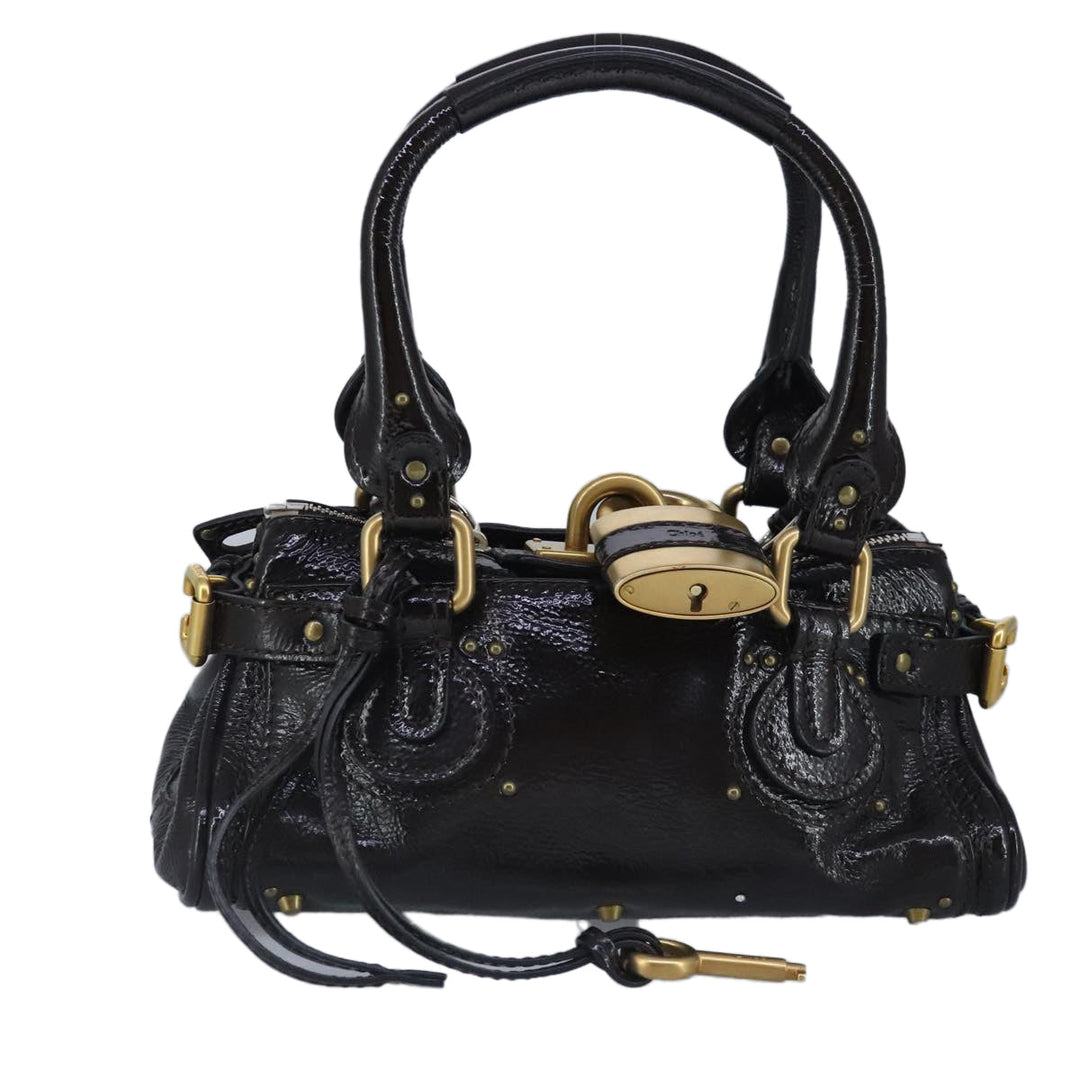 Chloe Paddington Hand Bag Enamel Black Gold Silver am7216