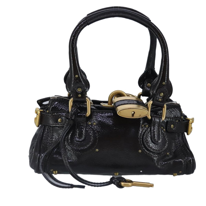Chloe Paddington Hand Bag Enamel Black Gold Silver am7216