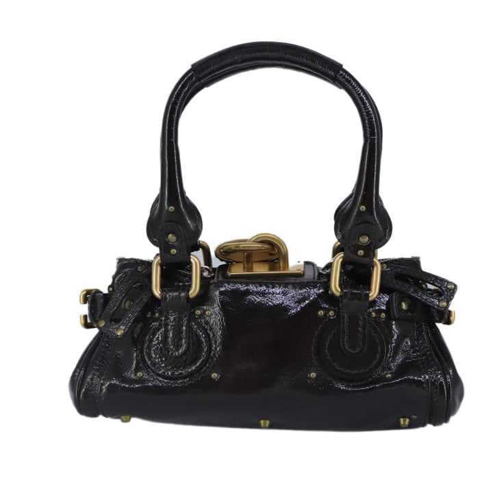 Chloe Paddington Hand Bag Enamel Black Gold Silver am7216