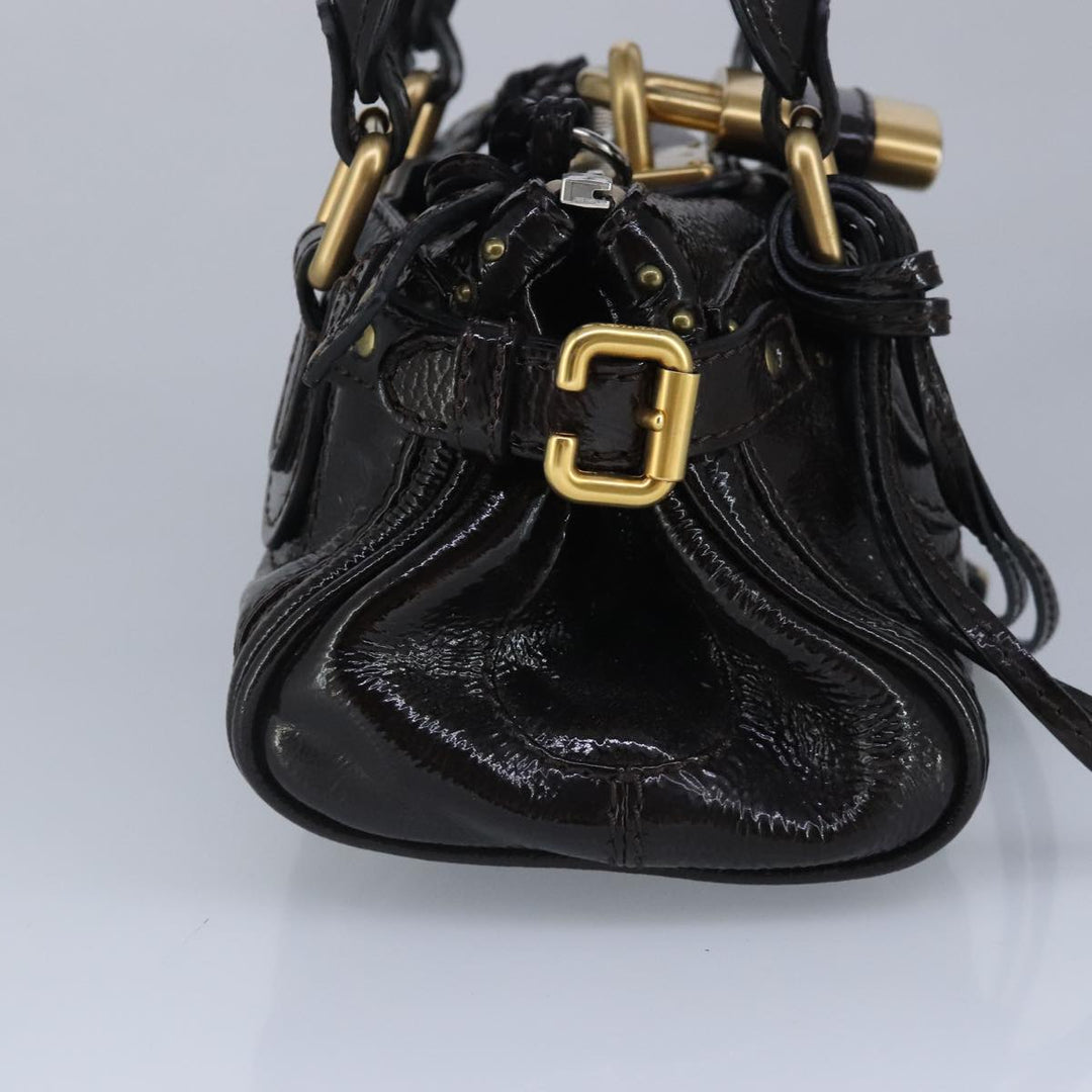 Chloe Paddington Hand Bag Enamel Black Gold Silver am7216