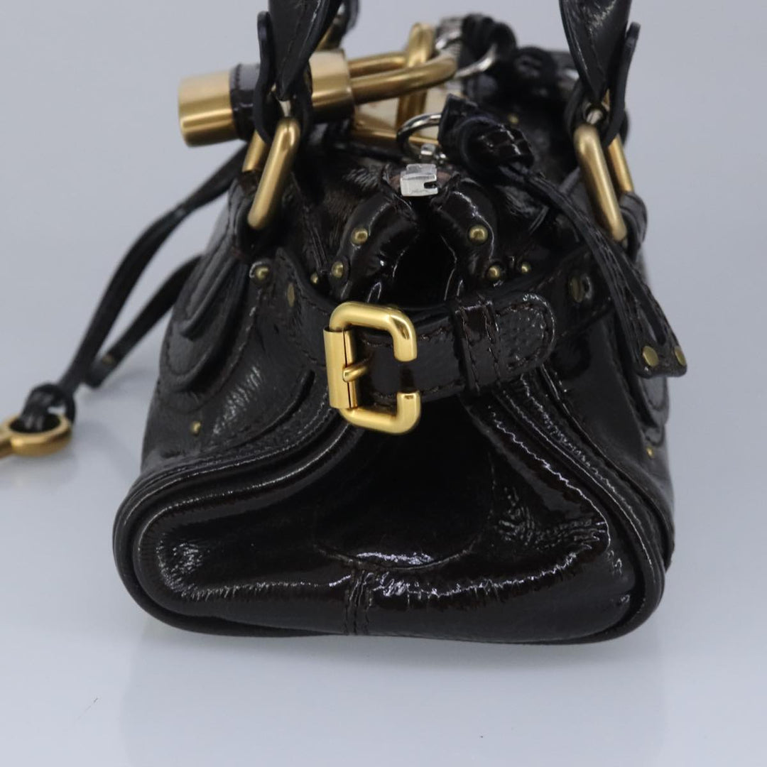 Chloe Paddington Hand Bag Enamel Black Gold Silver am7216