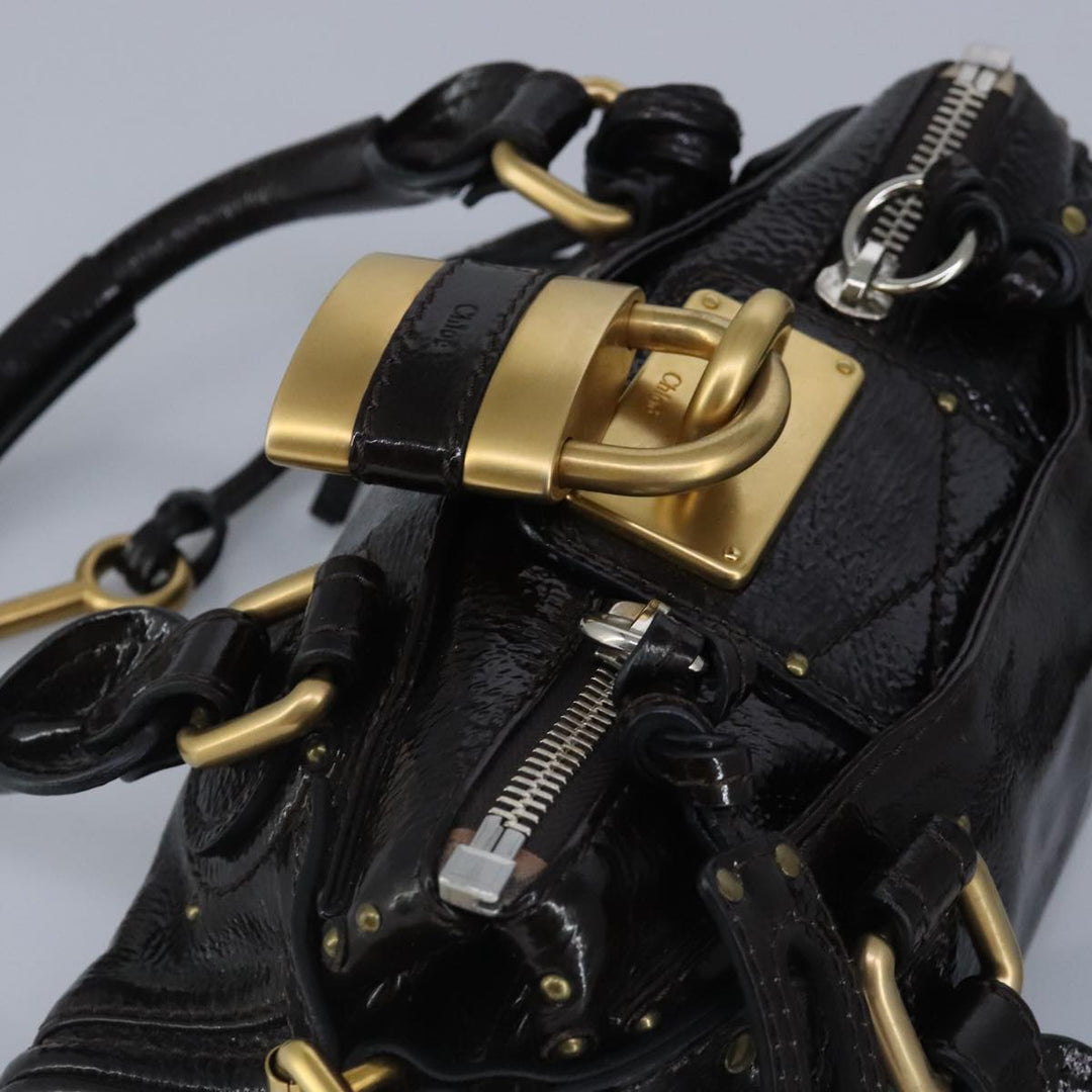 Chloe Paddington Hand Bag Enamel Black Gold Silver am7216