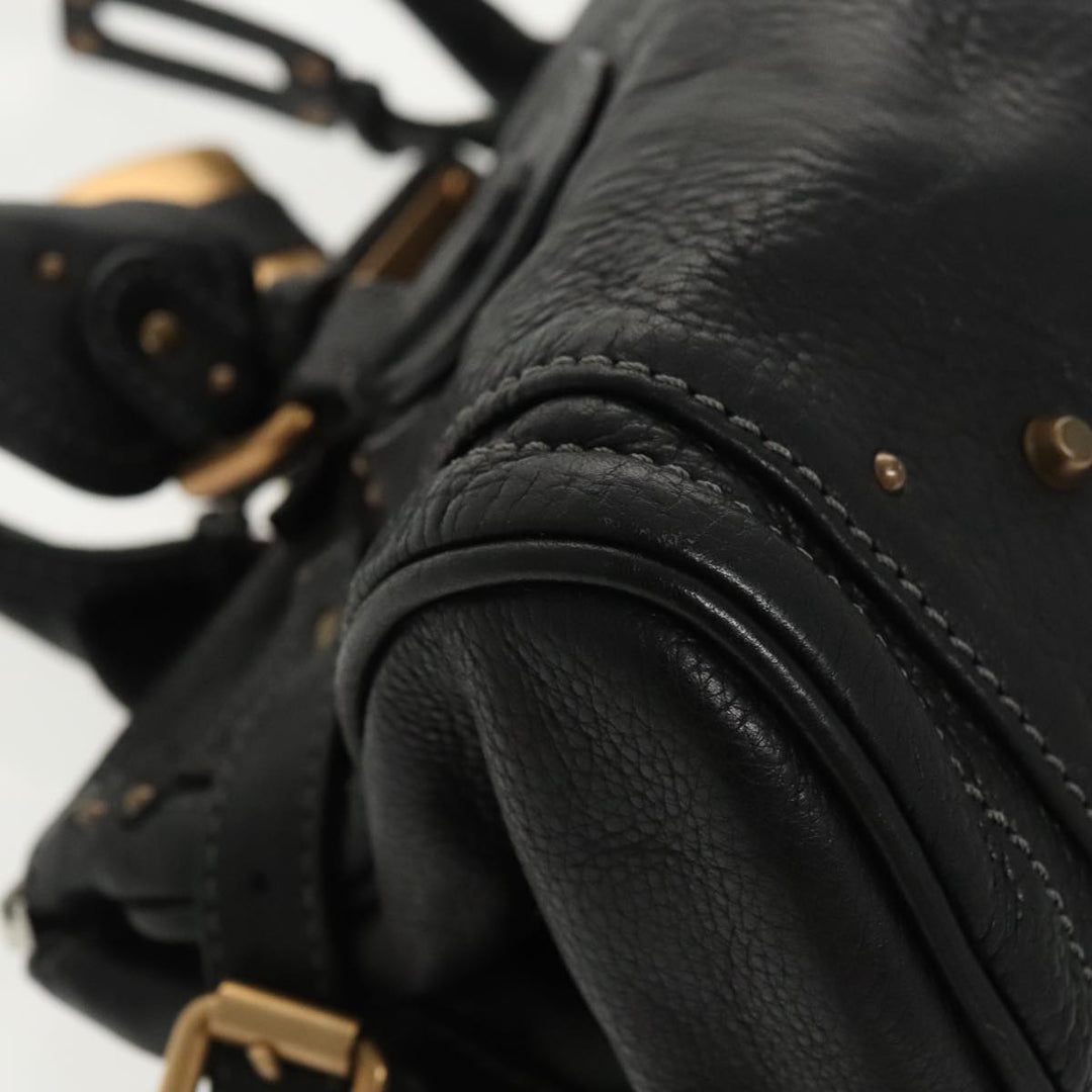 Chloe Paddington Hand Bag Leather Black Gold Silver am7252