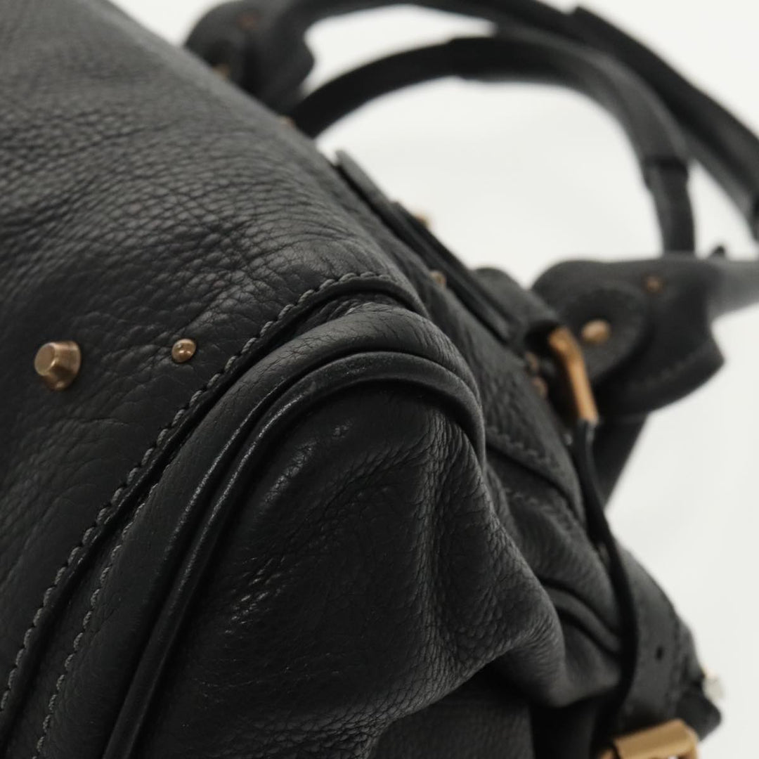 Chloe Paddington Hand Bag Leather Black Gold Silver am7252