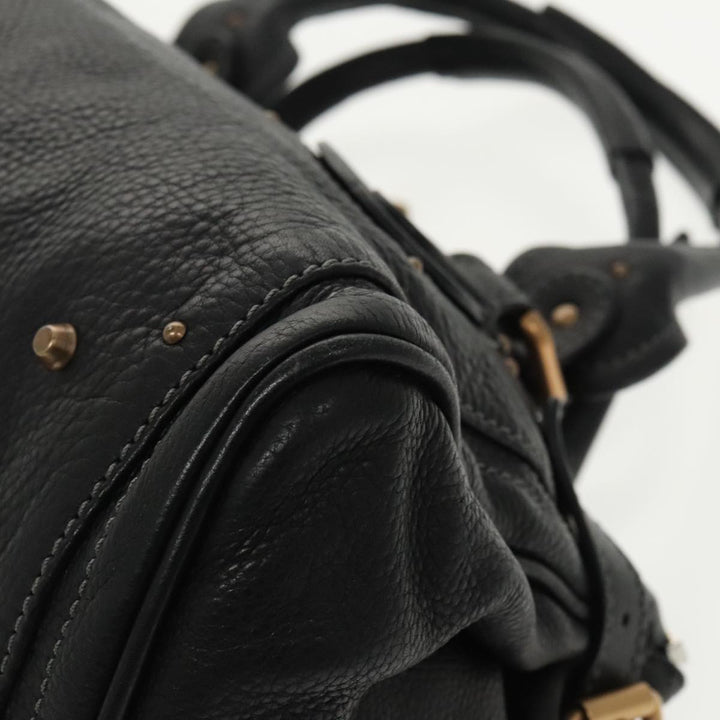 Chloe Paddington Hand Bag Leather Black Gold Silver am7252