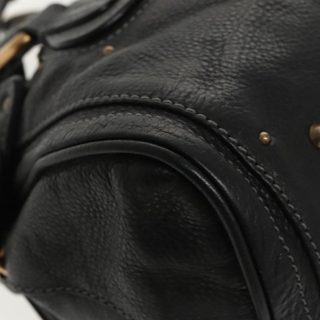 Chloe Paddington Hand Bag Leather Black Gold Silver am7252