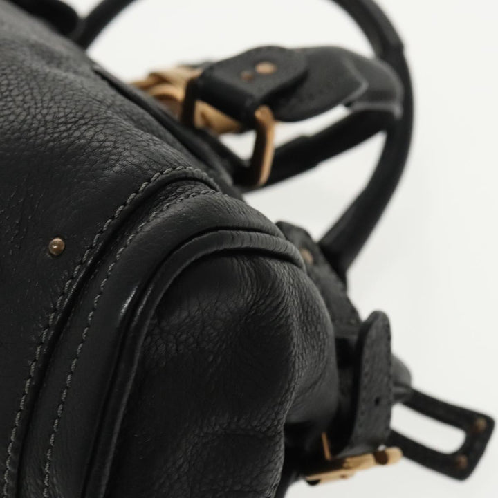 Chloe Paddington Hand Bag Leather Black Gold Silver am7252