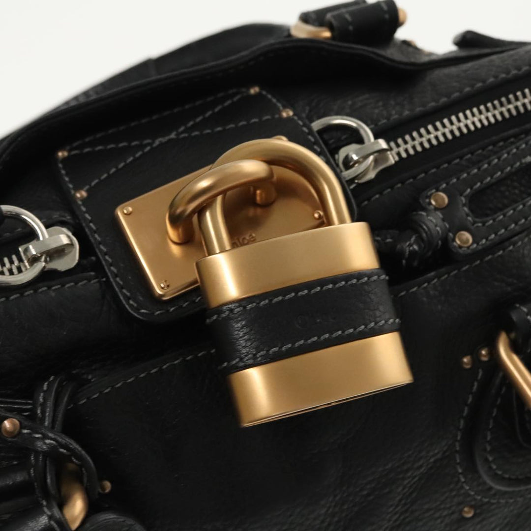 Chloe Paddington Hand Bag Leather Black Gold Silver am7252