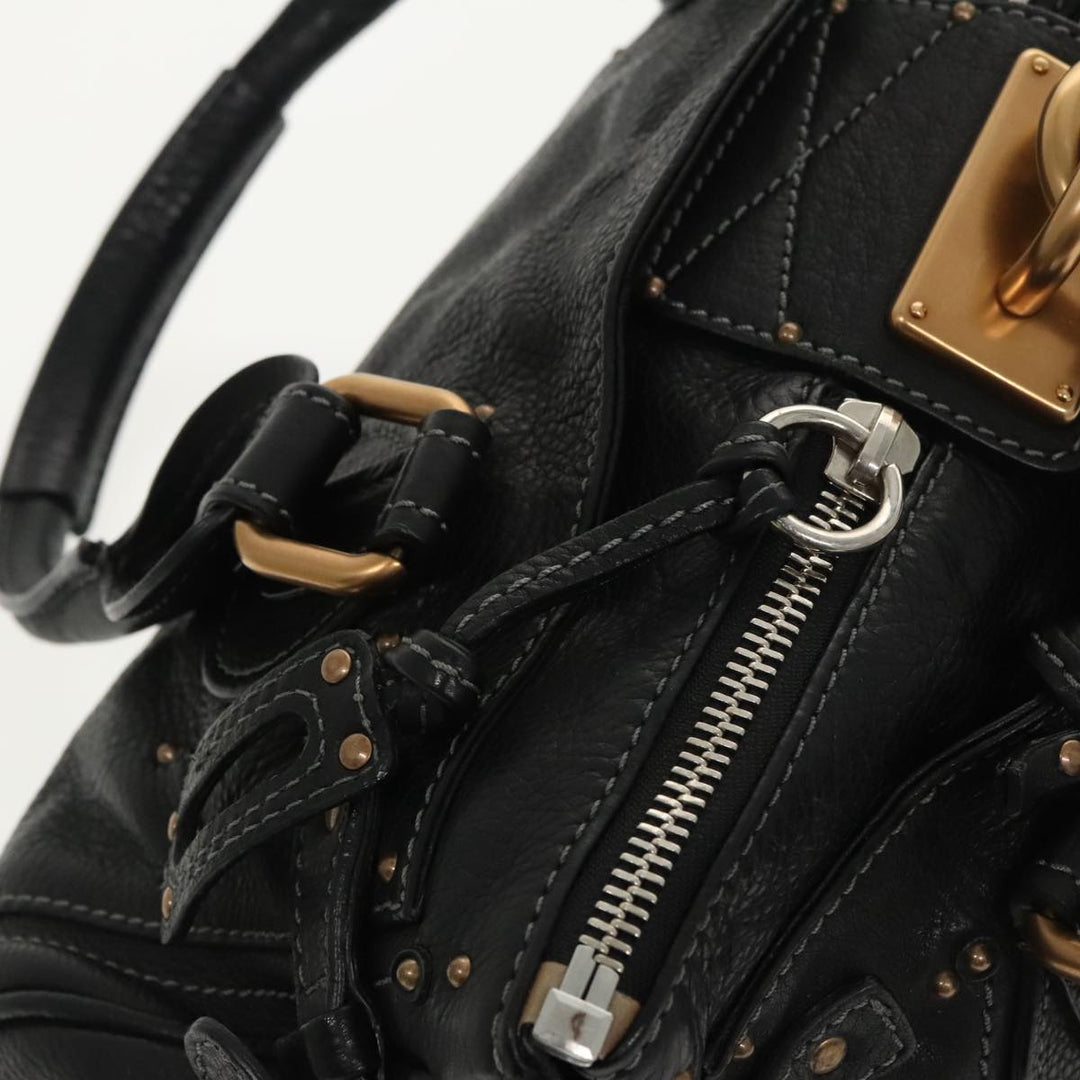 Chloe Paddington Hand Bag Leather Black Gold Silver am7252