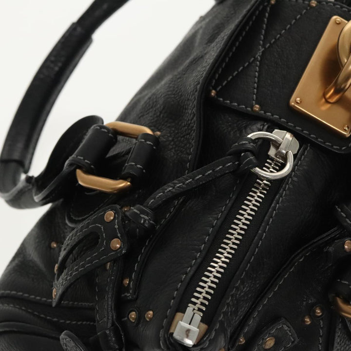 Chloe Paddington Hand Bag Leather Black Gold Silver am7252