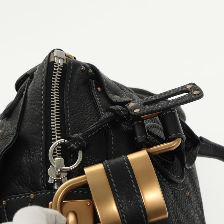 Chloe Paddington Hand Bag Leather Black Gold Silver am7252