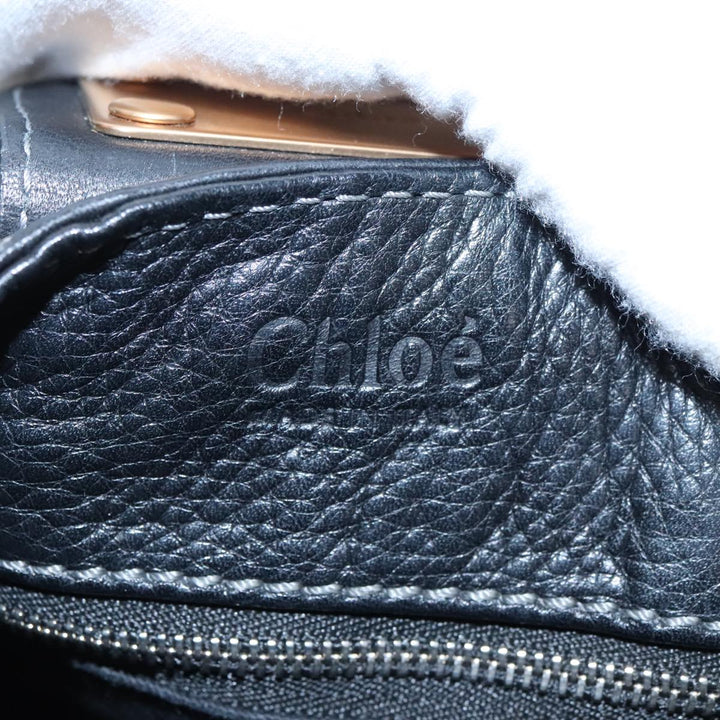 Chloe Paddington Hand Bag Leather Black Gold Silver am7252