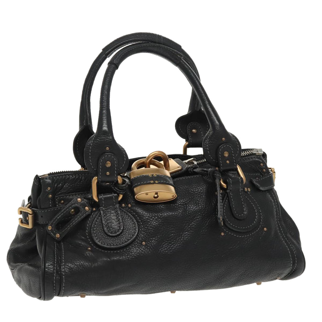 Chloe Paddington Hand Bag Leather Black Gold Silver am7252