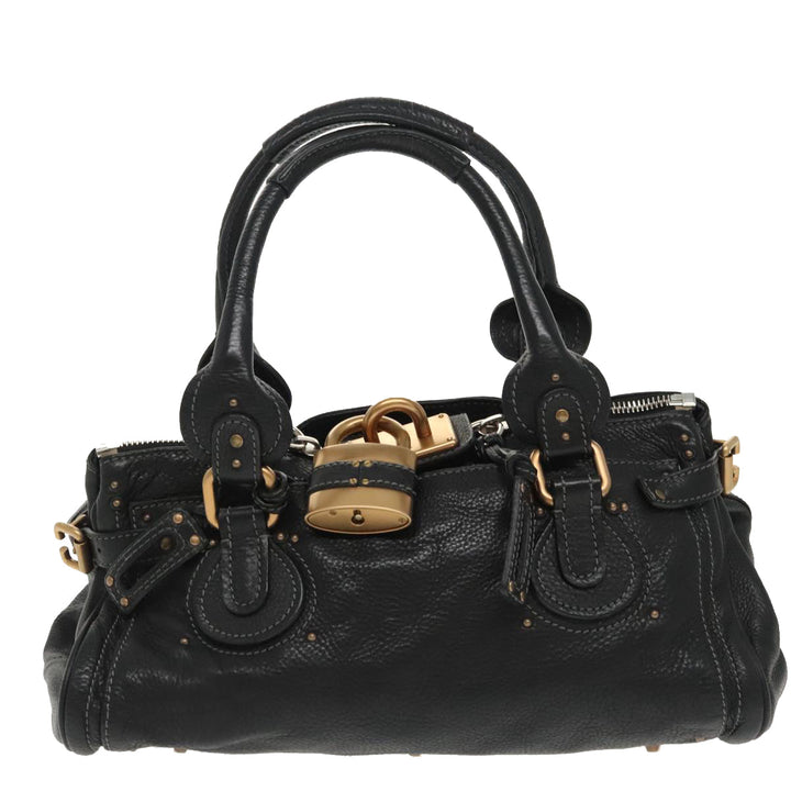 Chloe Paddington Hand Bag Leather Black Gold Silver am7252