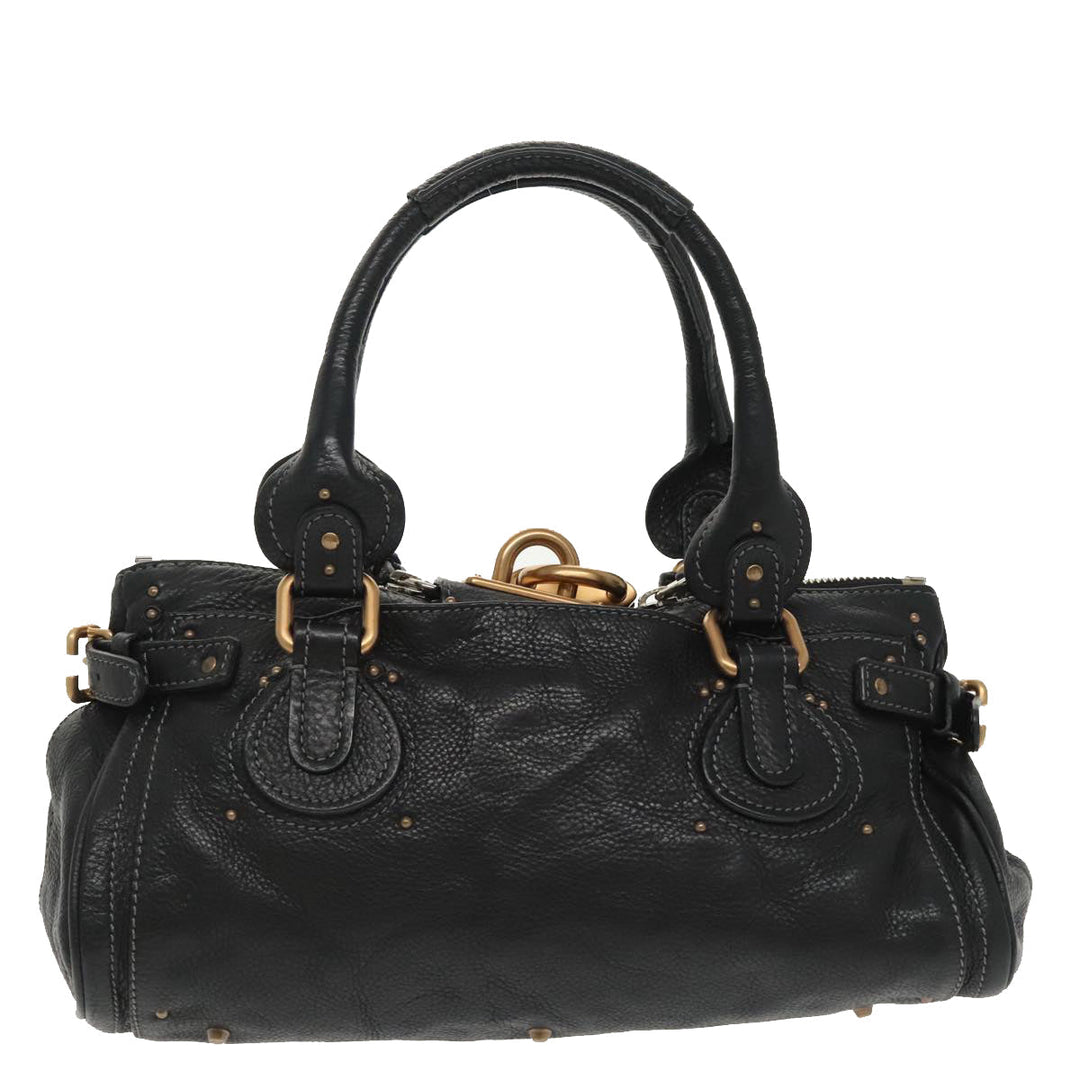 Chloe Paddington Hand Bag Leather Black Gold Silver am7252