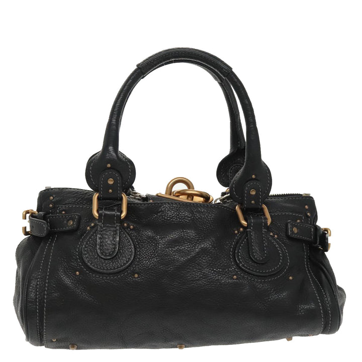 Chloe Paddington Hand Bag Leather Black Gold Silver am7252