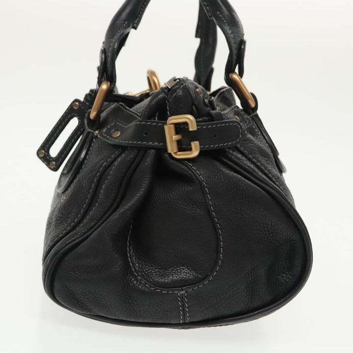Chloe Paddington Hand Bag Leather Black Gold Silver am7252