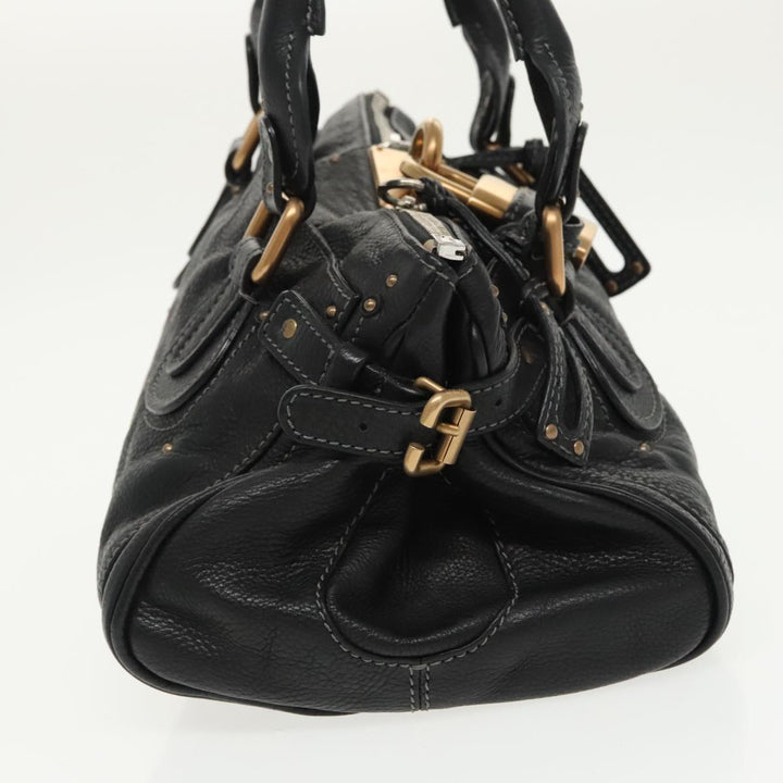 Chloe Paddington Hand Bag Leather Black Gold Silver am7252