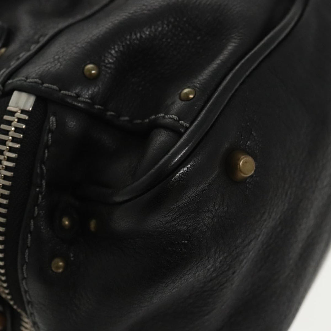 Chloe Paddington Hand Bag Leather Black Gold Silver am7256