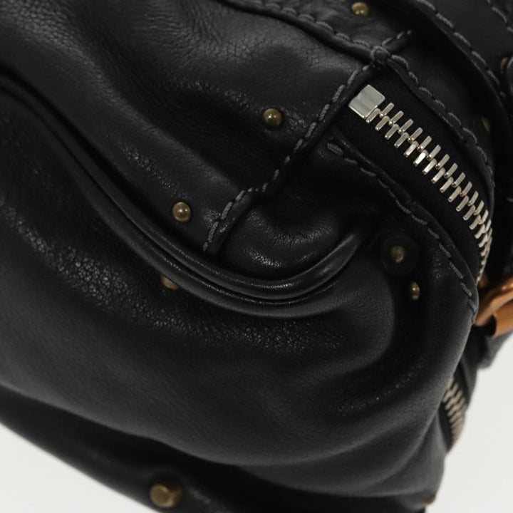Chloe Paddington Hand Bag Leather Black Gold Silver am7256