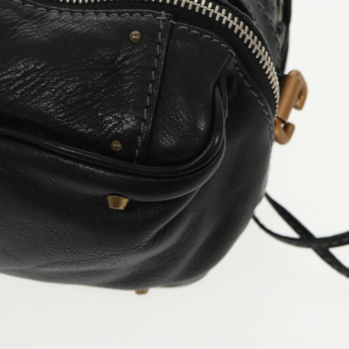 Chloe Paddington Hand Bag Leather Black Gold Silver am7256