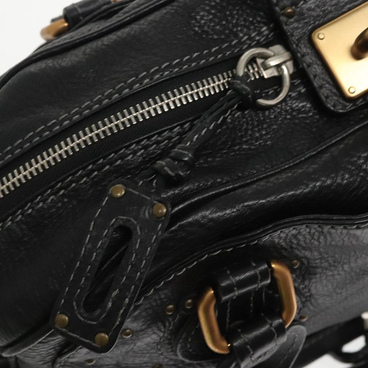 Chloe Paddington Hand Bag Leather Black Gold Silver am7256
