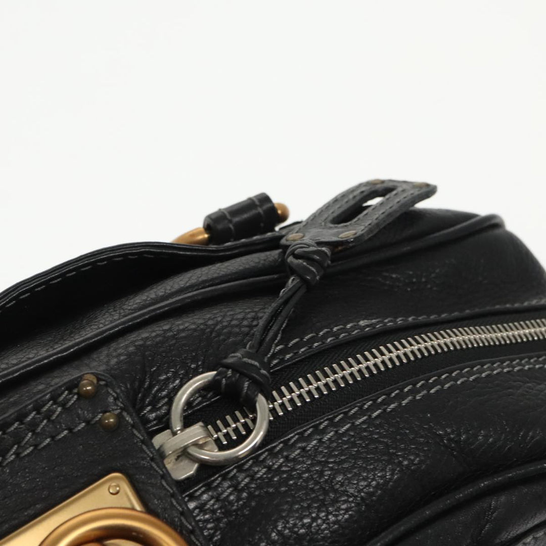 Chloe Paddington Hand Bag Leather Black Gold Silver am7256