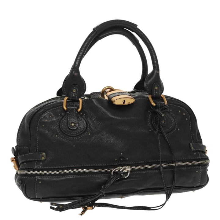 Chloe Paddington Hand Bag Leather Black Gold Silver am7256