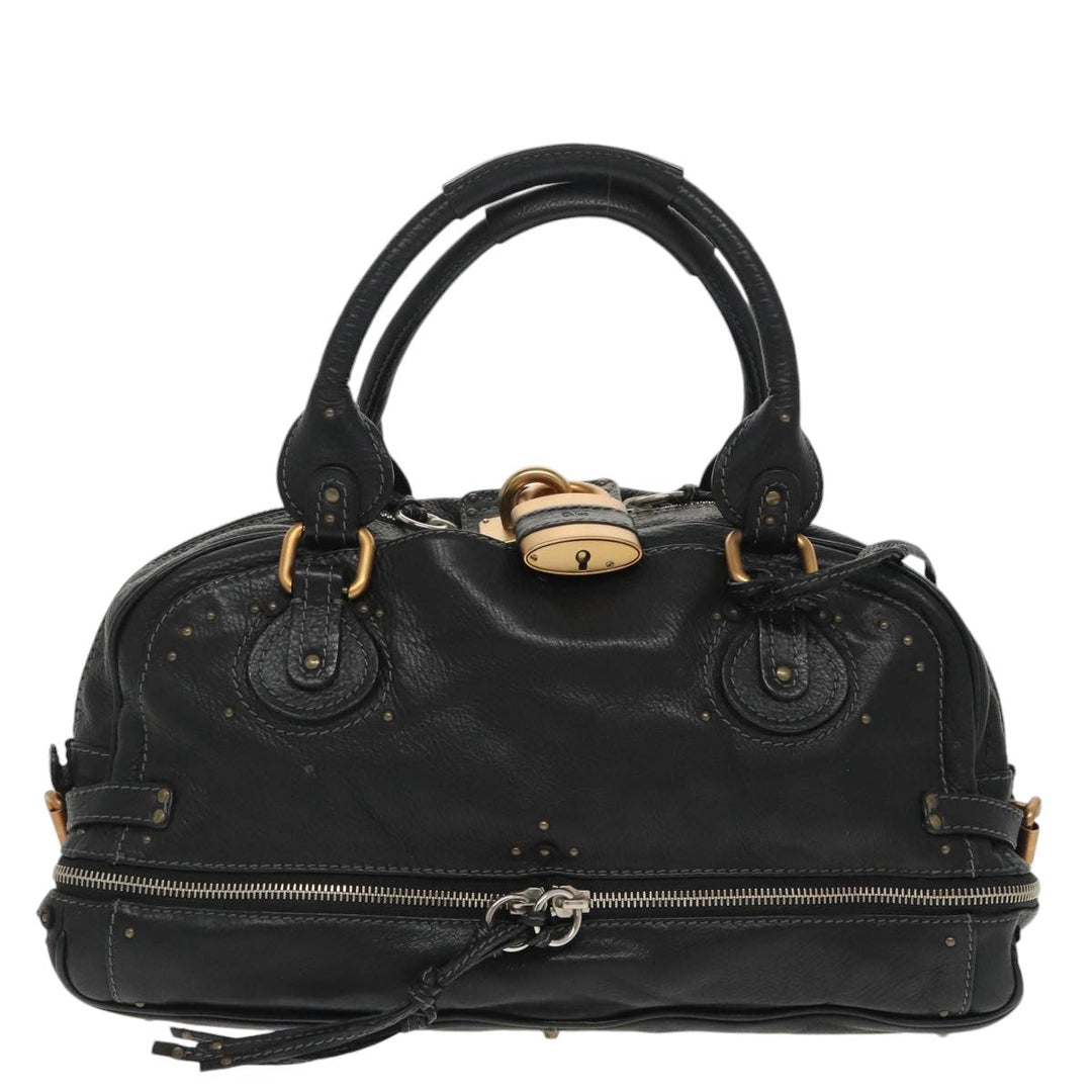 Chloe Paddington Hand Bag Leather Black Gold Silver am7256