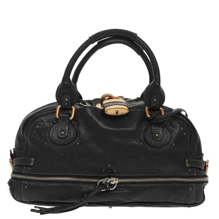 Chloe Paddington Hand Bag Leather Black Gold Silver am7256