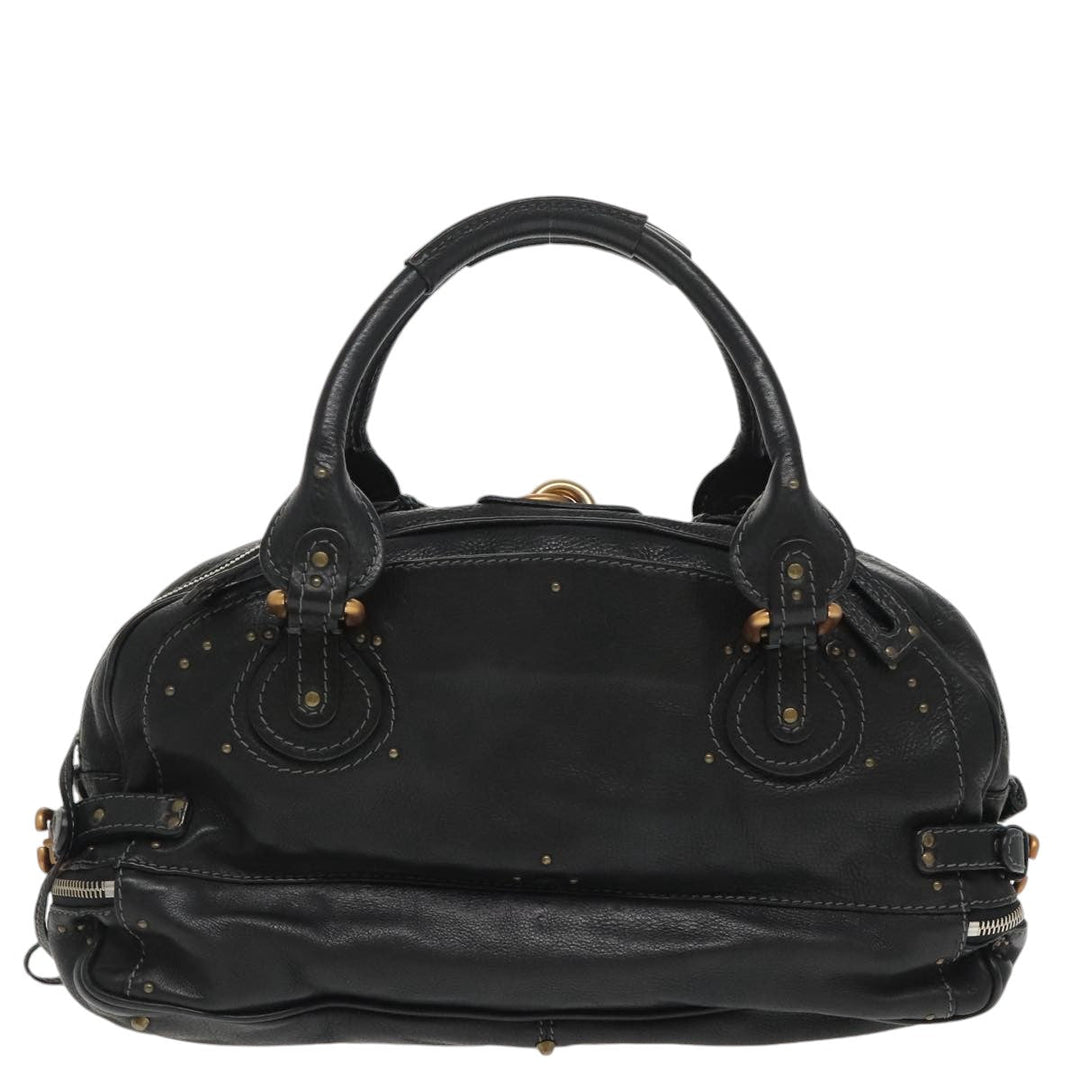 Chloe Paddington Hand Bag Leather Black Gold Silver am7256