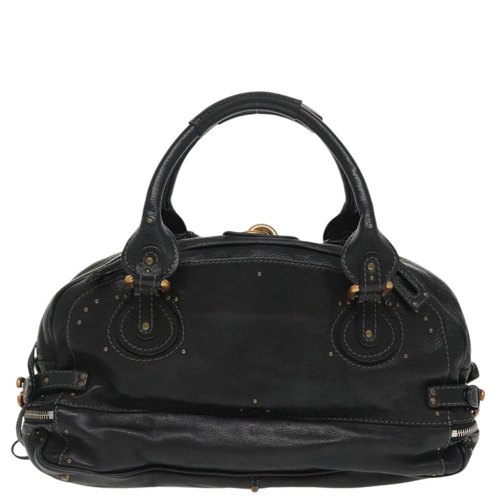 Chloe Paddington Hand Bag Leather Black Gold Silver am7256