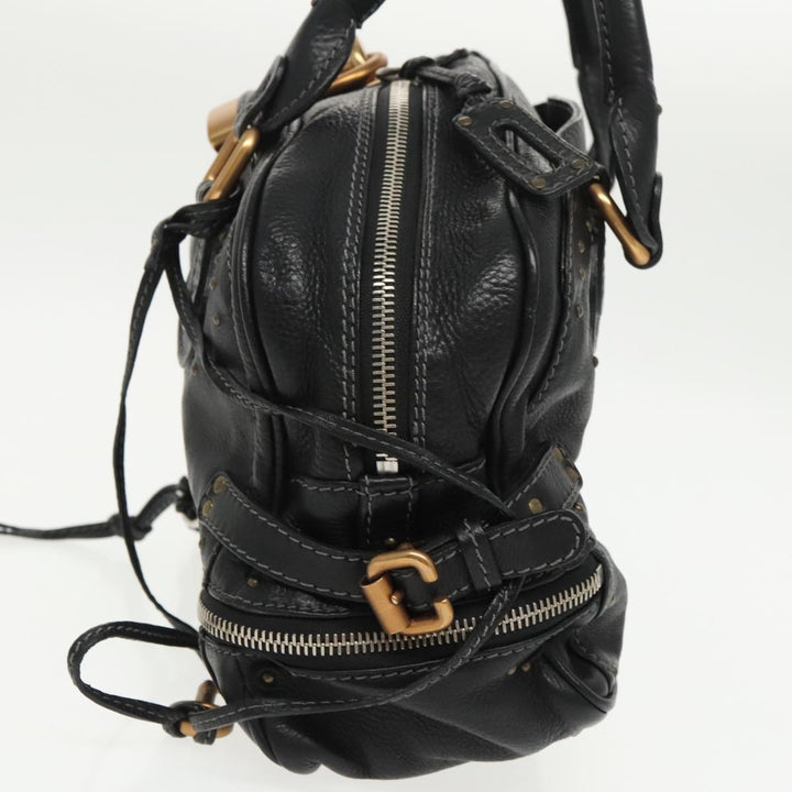 Chloe Paddington Hand Bag Leather Black Gold Silver am7256