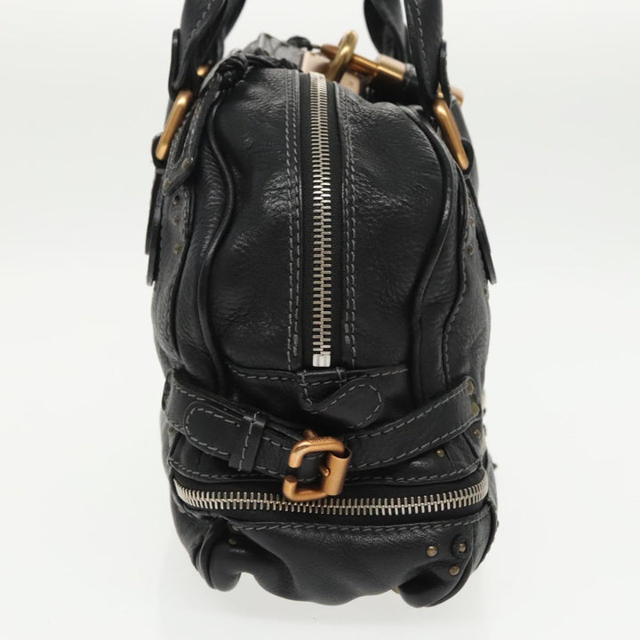 Chloe Paddington Hand Bag Leather Black Gold Silver am7256