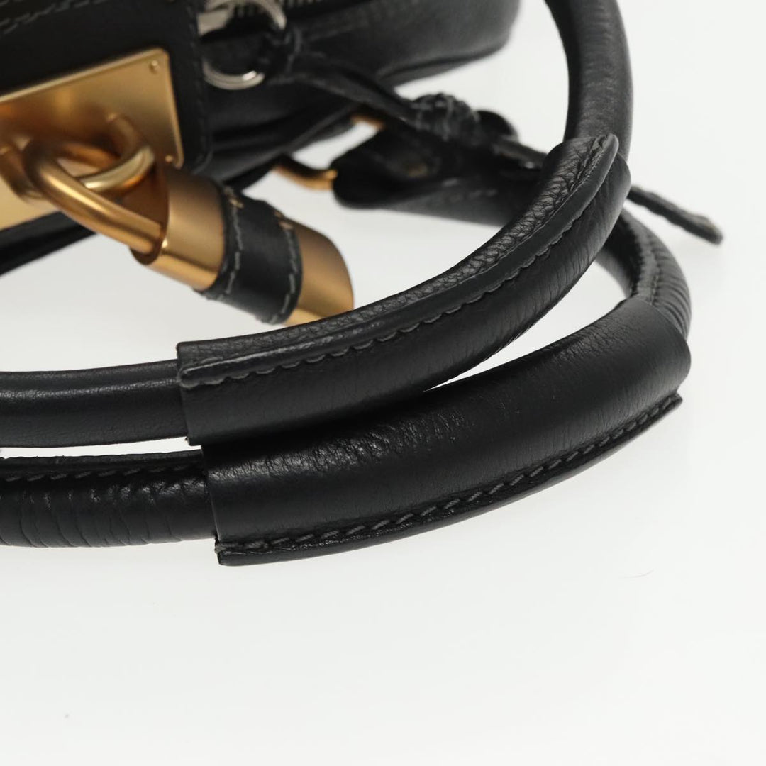 Chloe Paddington Hand Bag Leather Black Gold Silver am7256